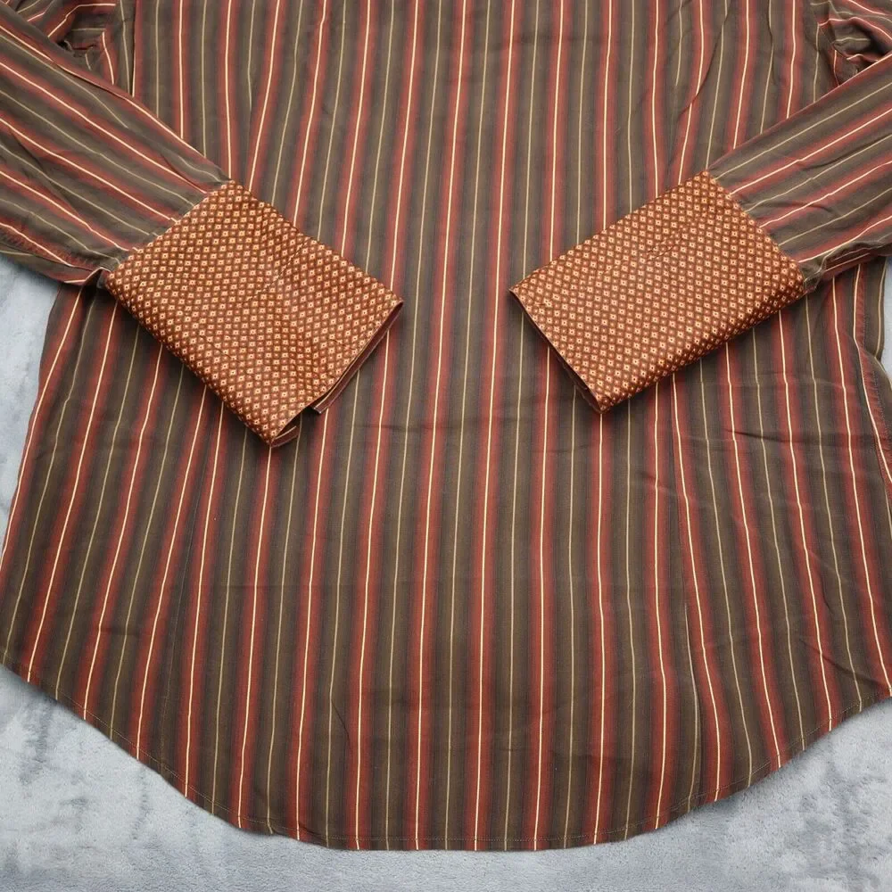 Banana Republic Shirt Mens L Brown Red Striped Flip Cuff Button Up Work Office